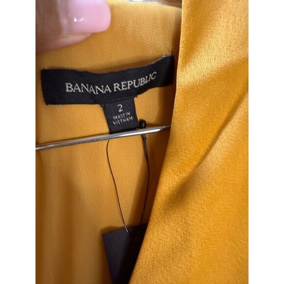 Banana Republic Mustard Yellow Midi Dress W/ V-Neck & Ruffle Hem Size 2 - Picture 8 of 10